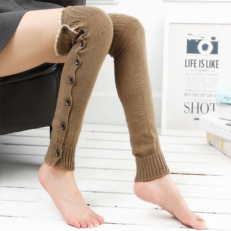 Leg Warmers Women Over The Knee Lace Single-breasted Warm Soft Kawaii Womens Knitting Trendy Comfortable Korean Style Warmer: khaki