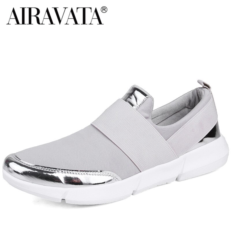 Kvinder vulkaniserede sko damesneakers slip on flats sko dame loafers walking sneaker kvinde plus str.: Sølv / 40