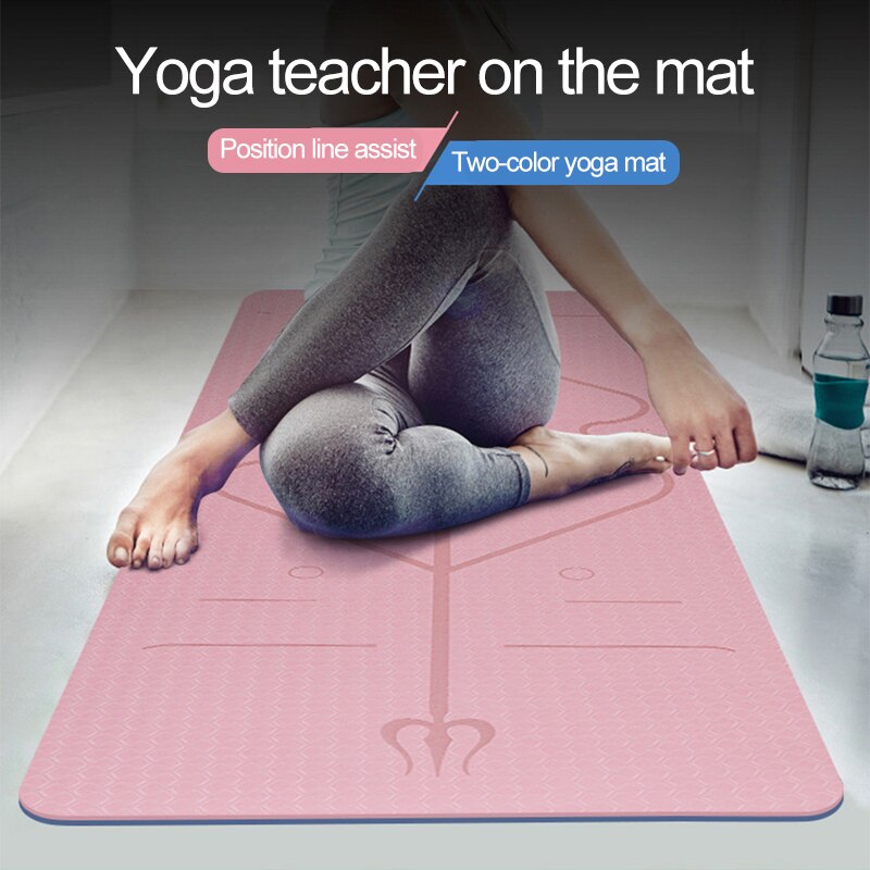 TPE Yoga Double Layer Non-Slip Mat Yoga Exercise Pad with Position Line For Fitness Gymnastics and Pilates