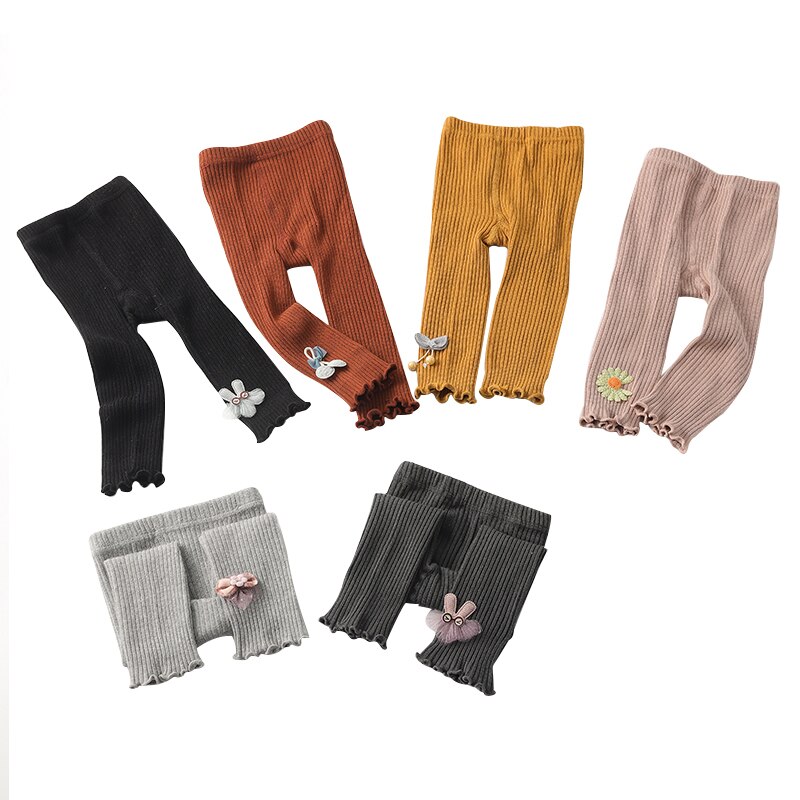 Leggings d'automne à fleurs pour enfants, vêtements tricotés pour bébés filles, bas brillants à la cheville,