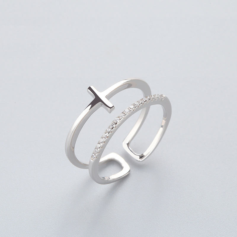 Anillos de apertura minimalistas Retro para mujer, doble capa, Luna, estrellas, Cruz, circón, anillo de dedo ajustable, joyería de personalidad para chica