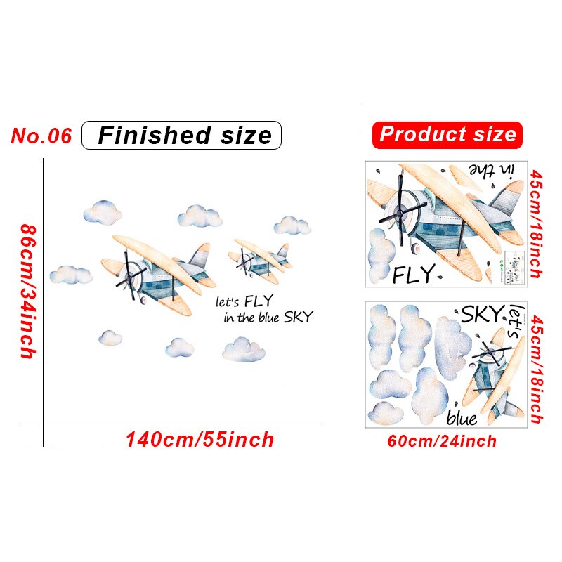 10 styles Cartoon Airplane Wall Stickers for Children Bedroom Kids room Wall Decor Nursery Wall Decoration PVC Sticker: No.06