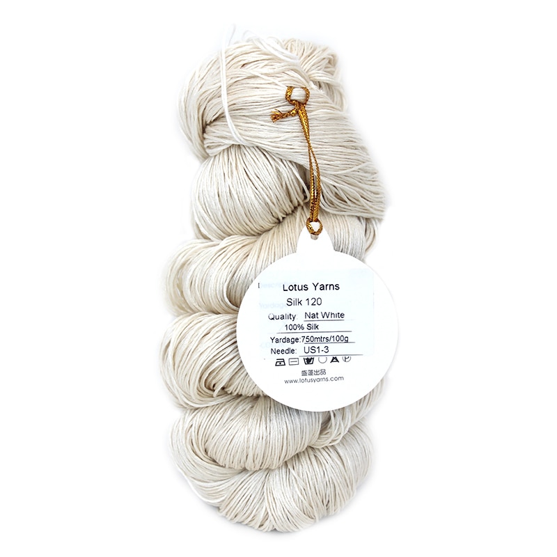 Madeja-hilo de seda 100 para tejer a mano, 100% g, Natural, blanco, sin teñir, DIY, 120