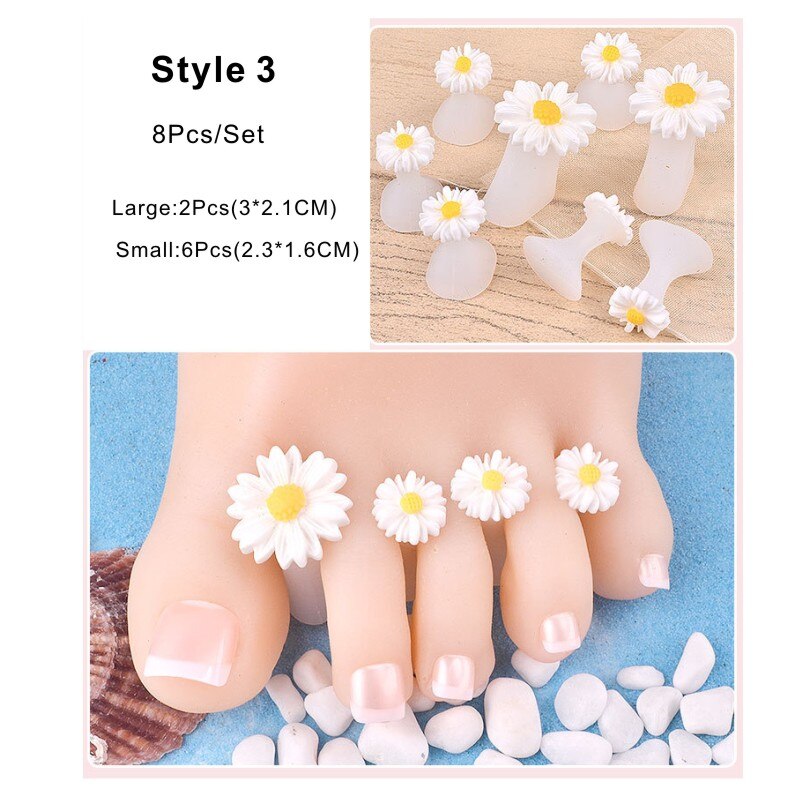 8 teile/satz Silikon Zehe Separator Gänseblümchen Blume Sonnenblumen Waterdrop DIY Füße Kappe Nagel Kunst für Salon Verwenden