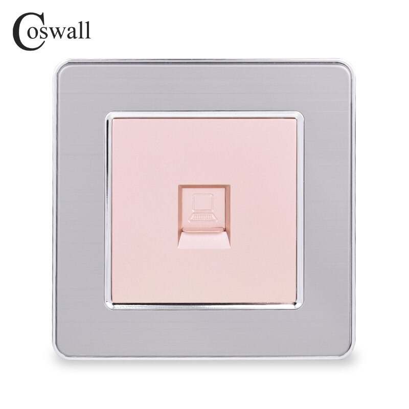 COSWALL 1 Gang RJ45 Internet Jack CAT5E Connector Stainless Steel Brushed Panel Computer Outlet Wall Data Socket: Gold
