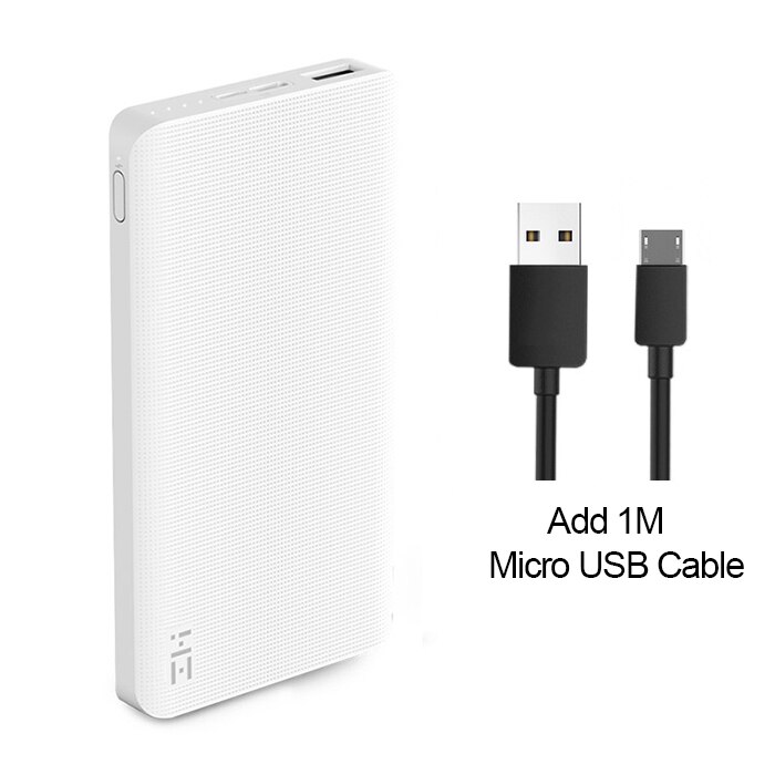 ZMI Power Bank 10000mAh Powerbank External Battery portable charging Quick Charge 2.0 Two-Way Fast Charge Pack for iPhone: White Add Micro USB