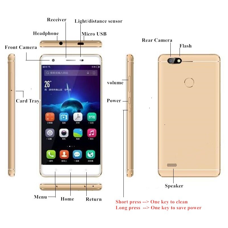 Sales S07 5 Inch 3G/4G Smartphone 2G+16G Android 6.0 MTK6737 Touching Screen Dual SIM Bluetooth WIFI Micro USB 2 Cameras