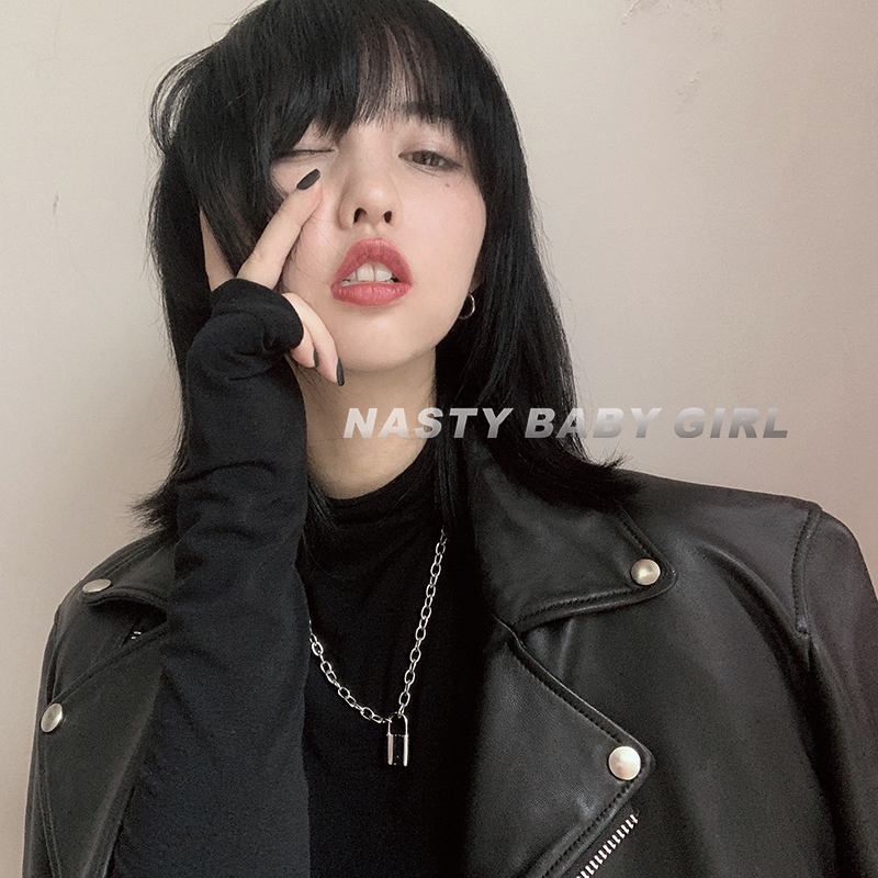 Rock Lock Choker Silver Long Chain Necklace on The Neck with Lock Punk Jewelry Mujer Key Padlock Pendant Necklace for Women