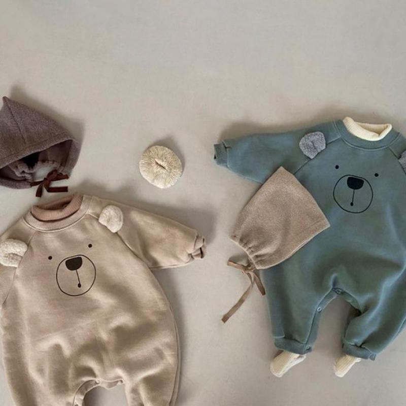 Cute Bear Ears Clothes For Newborns Autumn Winter Baby Boys Girls Long Sleeve Jumosuit Infant Kids Lovely Cotton Thick Rompers