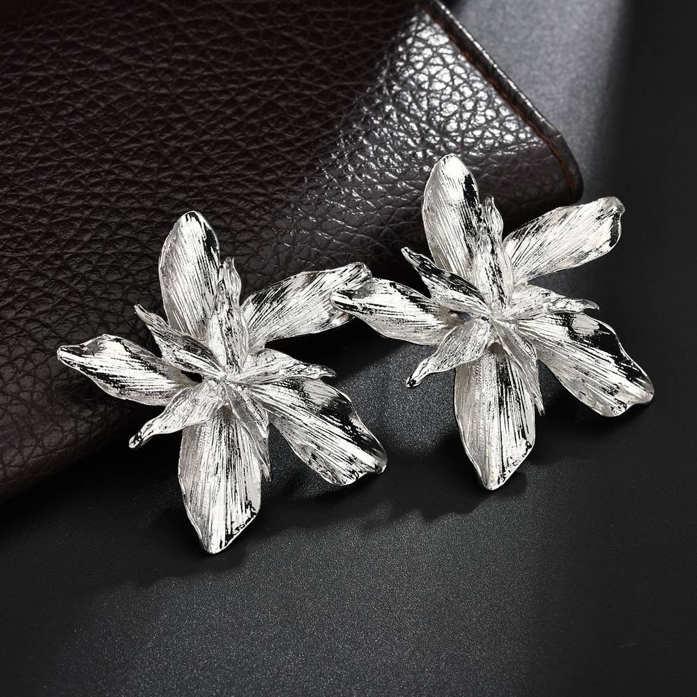Gull stor blomst dingle øredobber for kvinner trendy metall floral fest smykker pendientes