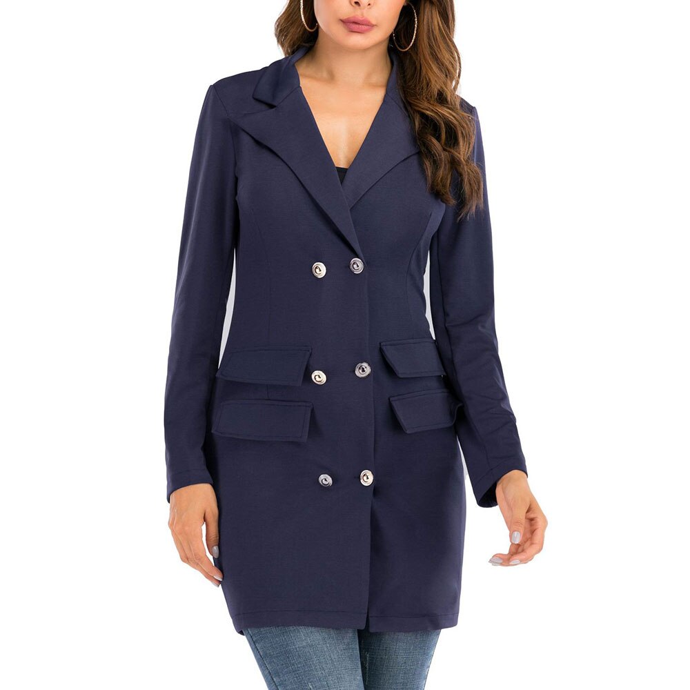 Kvinnor dam långärmad slimmad kavaj kostym kappa arbetsjacka formell kostym plus size: S / Blå