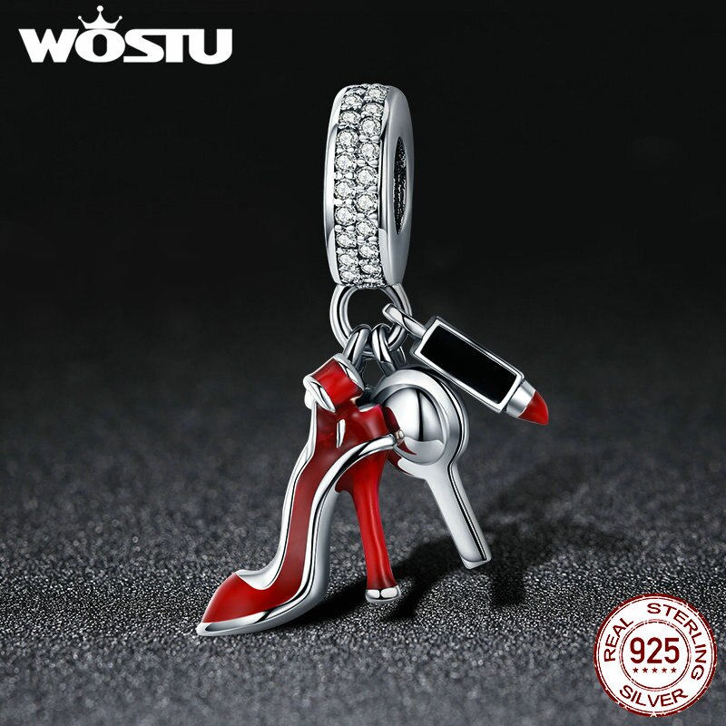 WOSTU Populaire 925 Sterling Zilver Vrouwen Schoenen, Spiegel Make Hanger Charm fit Vrouwen Armband DIY Sieraden Vrouwen DXC457