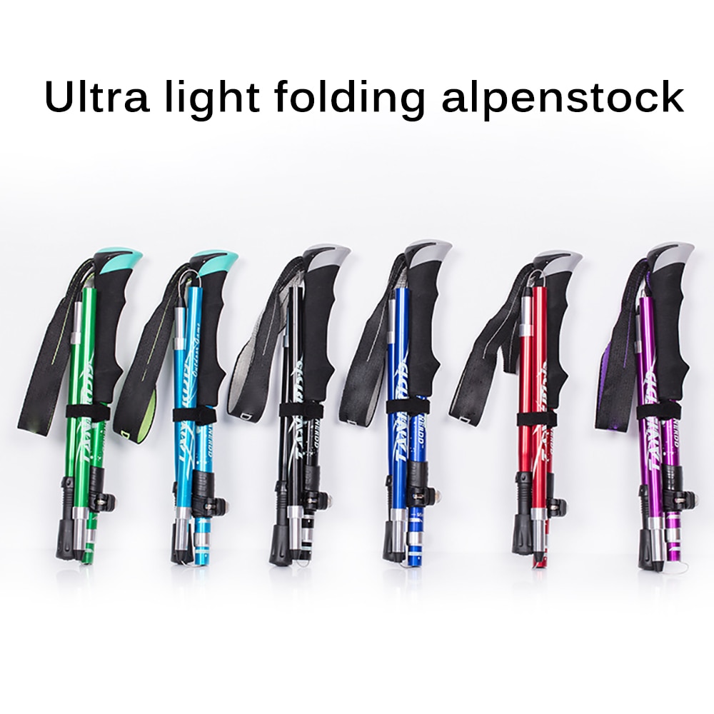 Folding Adjustable Trekking Poles Aluminum Alloy 5-Section Walking Hiking Climbing Travel Sticks Elderly Multifunction Stick