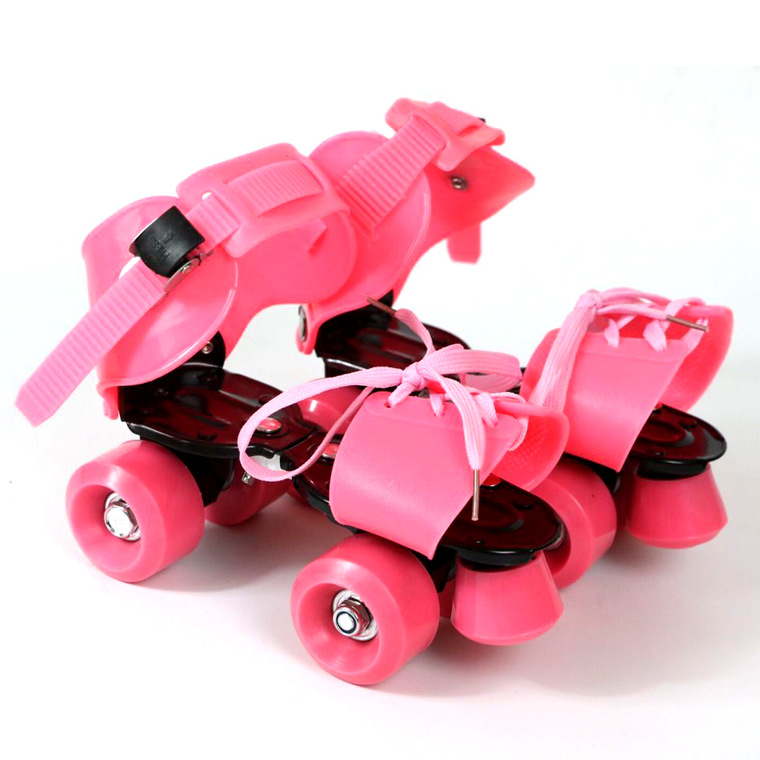 Children Adjustable Roller Skate Double Line Skates Resizable Quad Skate Patines Adults Outdoor Fitness Sport Footwear: Pink(B)
