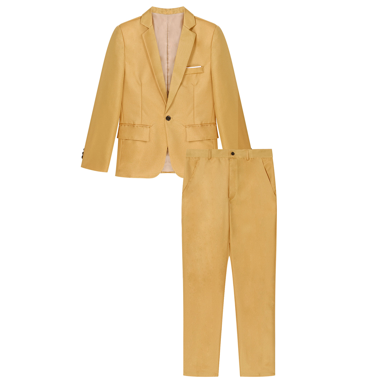 Men Gentleman Suit 2Pcs Formal Uniform Long Sleeve Lapel Blazer Jacket with Pants Office Meetings Business Wedding Party Outfits: XL / Beige