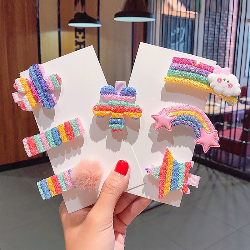 3 stuks schattige kleurrijke regenboogclips voor meisjes in de sky-serie met kleine pailletten en haaraccessoires in de vorm van een wolk met regenboog.