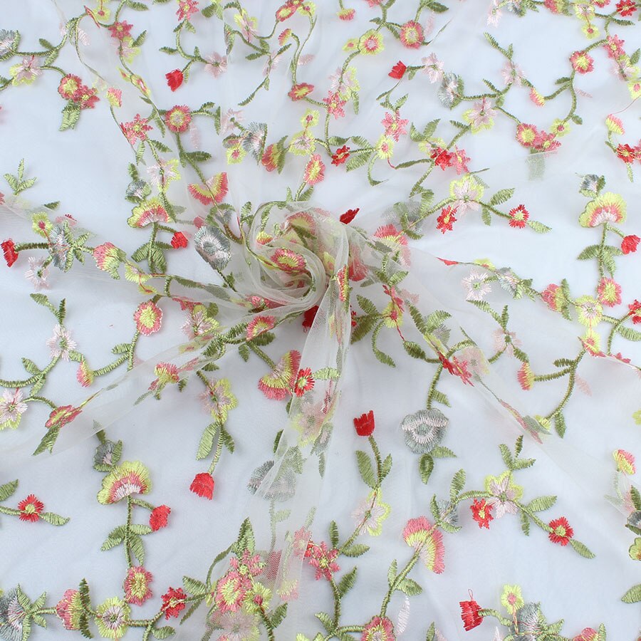 Flower Embroidered Net Yarn Fabric African Wedding Tulle Floral Lace Fabric Diy Craft Patchwork By Yard: No.7 - white net