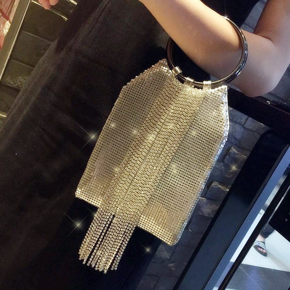 Luxury Diamond Tassel Women Handbag Sequined Mini Bag For Ladies Bling Party Purse Mobile Phone Bag Messenger Bag