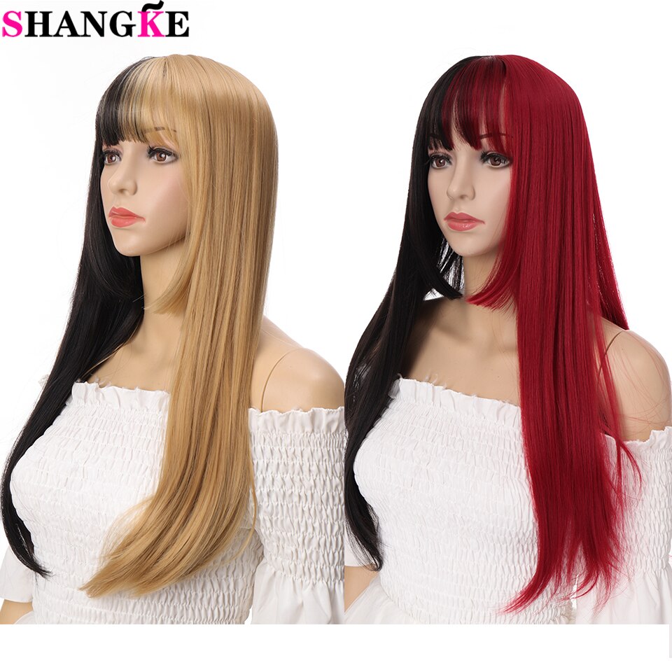 Shangke Synthetische Roze Paars Blond Witte Pruik Lange Rechte Hittebestendige Vezel Cosplay Halloween Gekleurde Pruiken Voor Vrouwen