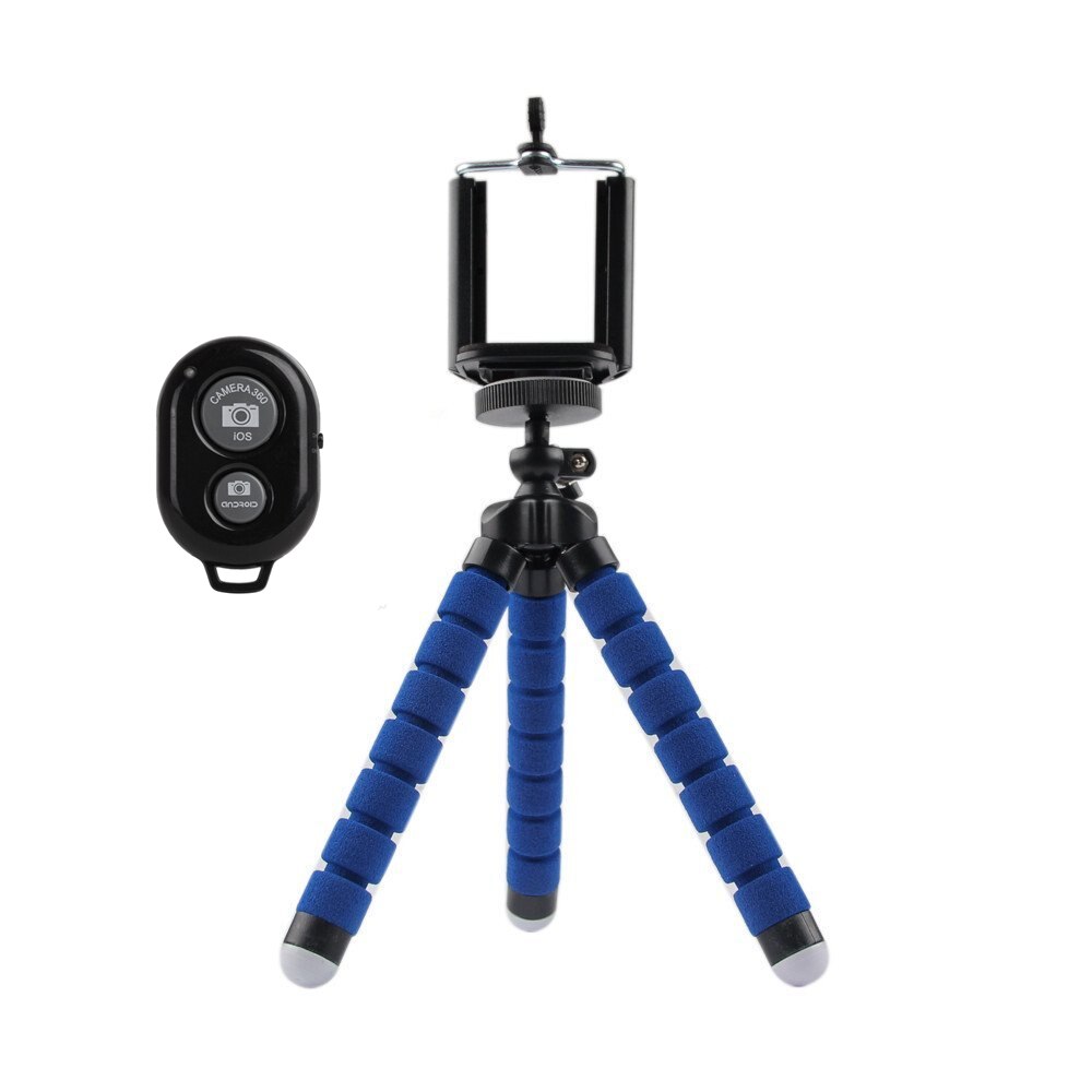 Bluetooth fjernbetjening stativ stativ til telefon mobil kamera holder klip smartphone monopod tripod stand blæksprutte mini stativ stativ: Sku-blå-hm-ab-wdc
