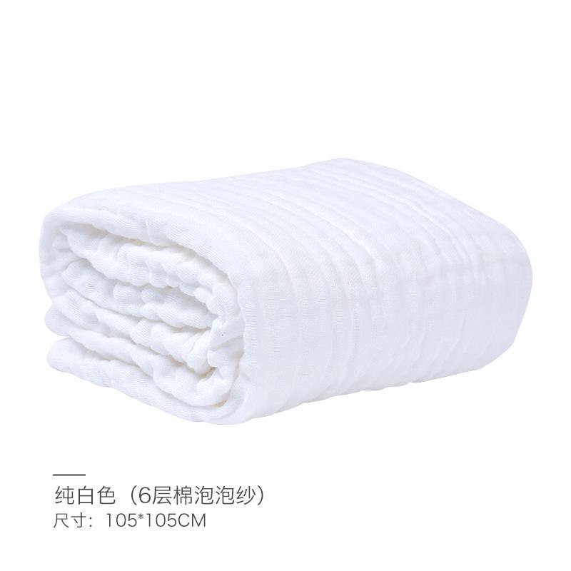 105cm*105cm børns badehåndklæder, bomuldsgasbindetæpper , 6- lag bomuldsgasbind blanbaby dyner babyartikler: Hvid