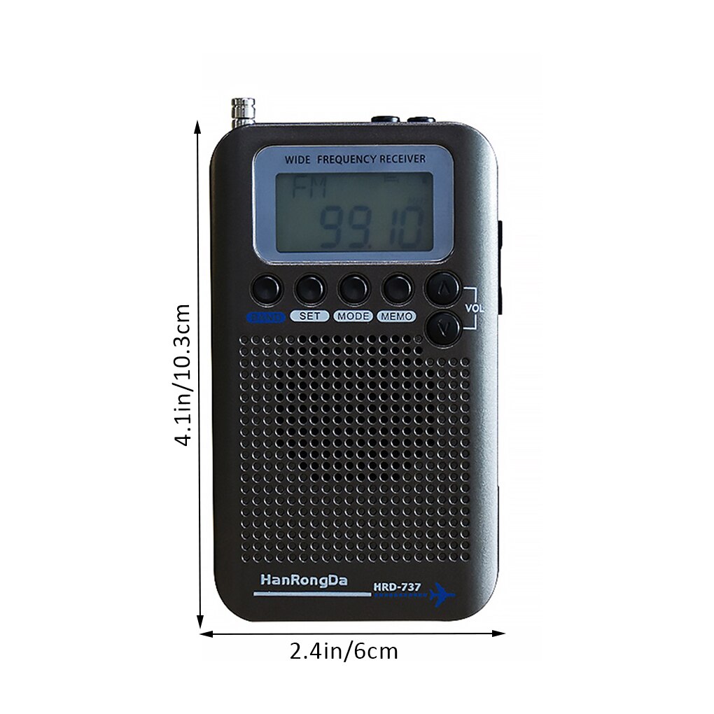 Portable Radio Aircraft Band Receiver FM/AM/SW/ CB/Air/VHF Radio World Band With Rechargeable LCD Display Alarm Clock