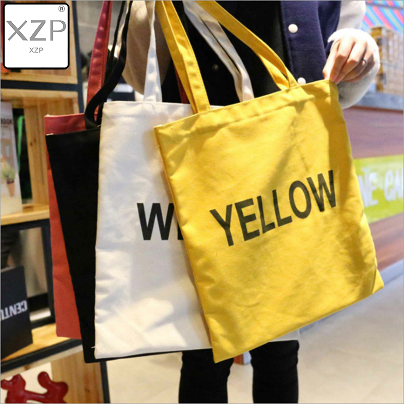 XZP Women Canvas Tote Bag Shoulder Bag Concise Letter Printing Shoulder Cloth Bags Ladies Duty Cotton Shopping Bags