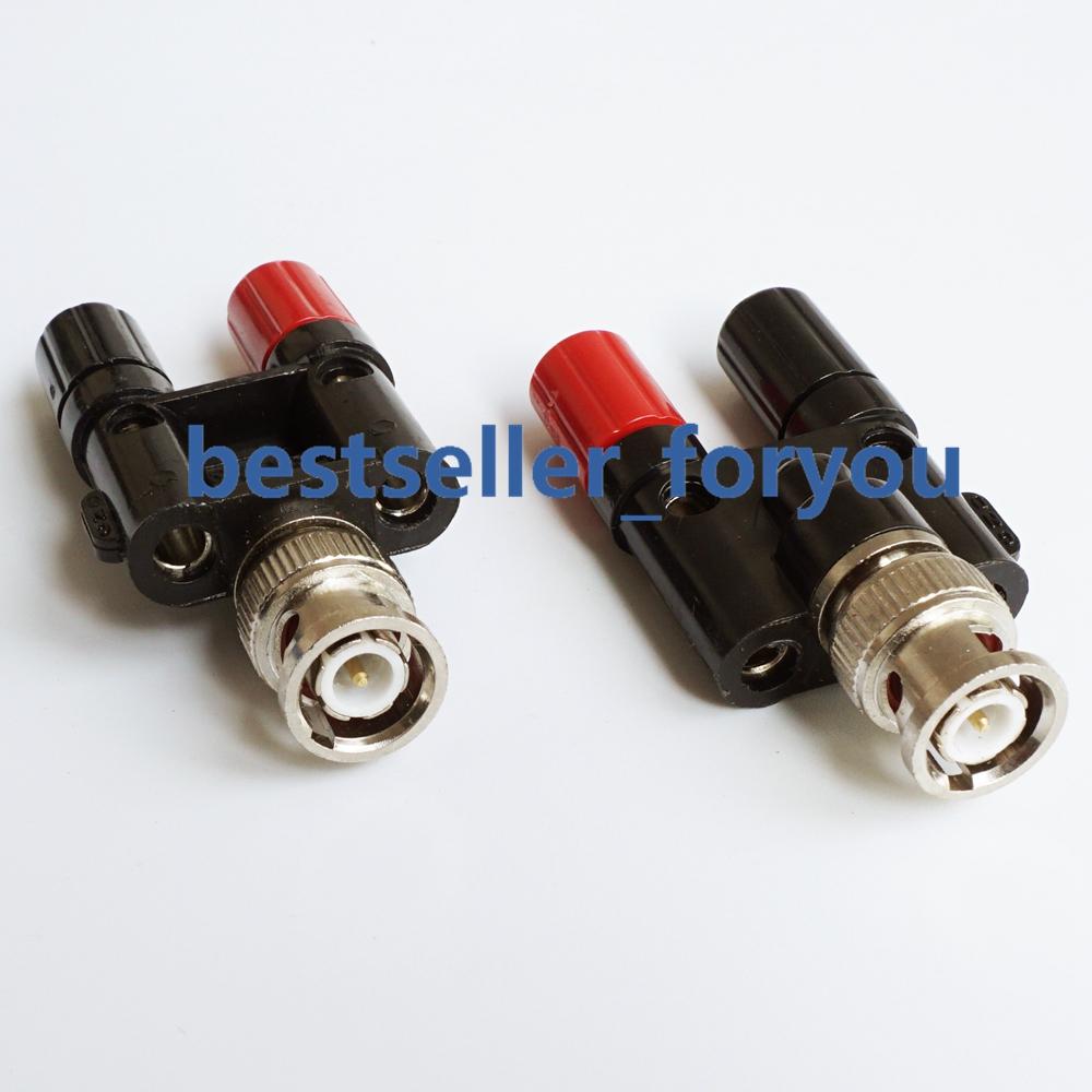 1Pcs BNC male to two dual 4mm Banana binding post jack connector Adapter 1M2F