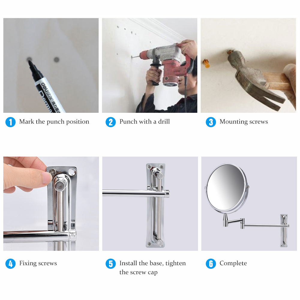 1X/5X powiększające lustro łazienkowe wysuwane lustro robić makijażu naścienne 360 obrotowy regulowany dwustronny wanna lusterko kosmetyczne