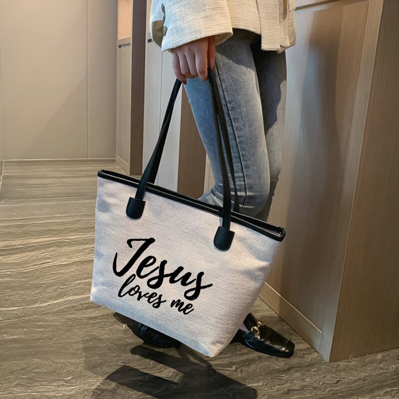 Christian Naar Kerk Draagtas Jesus Loves Me Gedrukt Vrouwen Winkelen Pack Sporttas Strandtas Dames Werk Tas