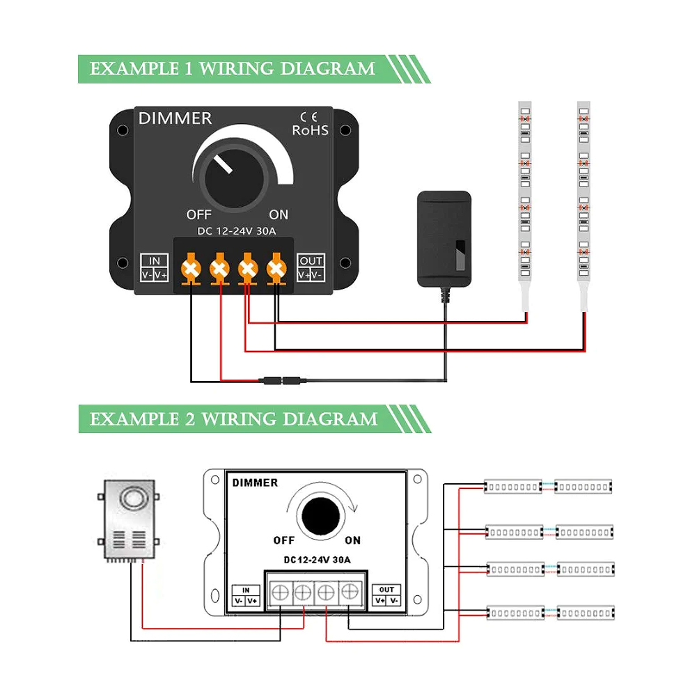 Led-dimmer  dc 12v 24v 8a/30a ljusstyrka justerbar kontroller för bil/husbil enfärgad led-remsa ljus led-dimning