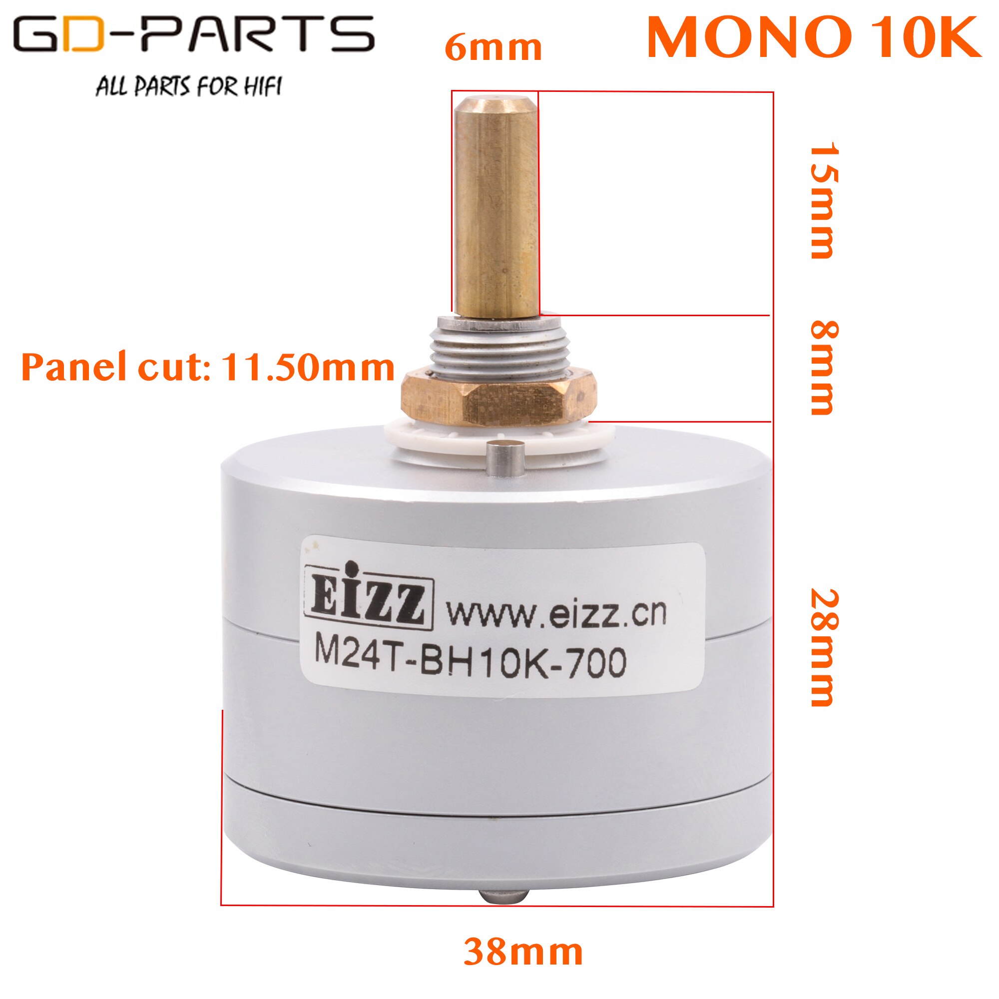 EIZZ Mono 10K 25K 50K 100K 250K 24 Steps Volume Potentiometer LOG Stepped Attenuator Serial Type 6mm Brass Shaft Hifi DIY 1PC