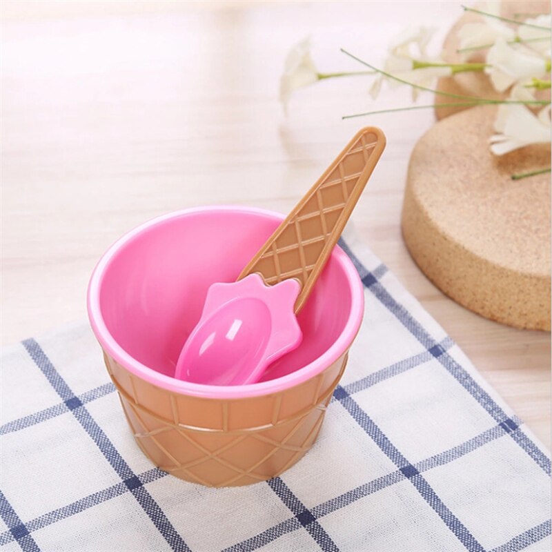 1 Pcs Lovely Kids Ice Cream Bowls With Spoon Reusable For Kids Boys Girls Cute Ice Cream Dessert Tool Set: pink