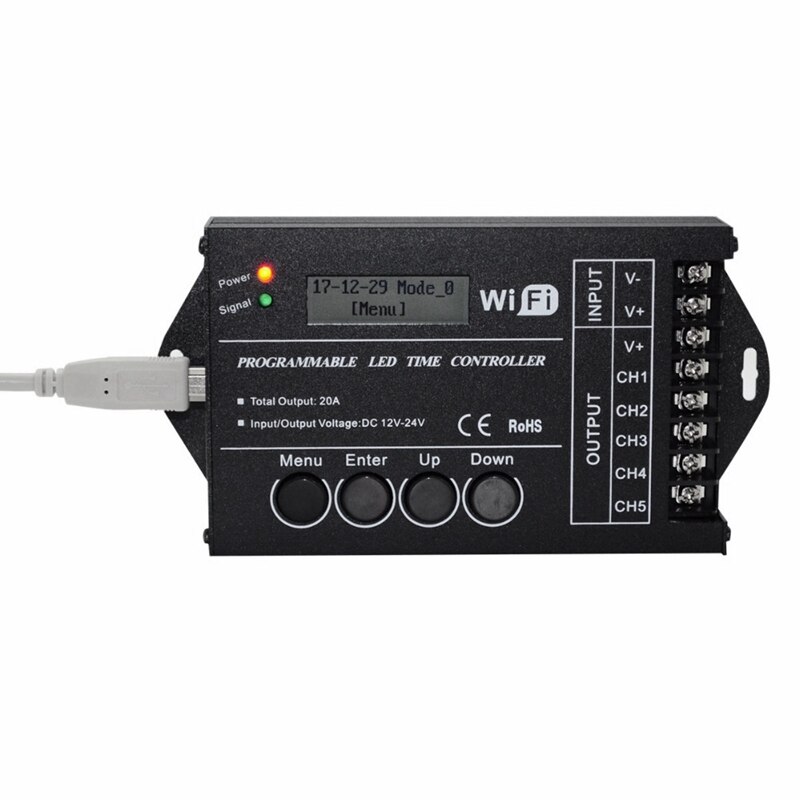 TC421 LED Time WIFI Controller Programmable DC12-24V 5 Channel 20A Common Anode for LED Lights