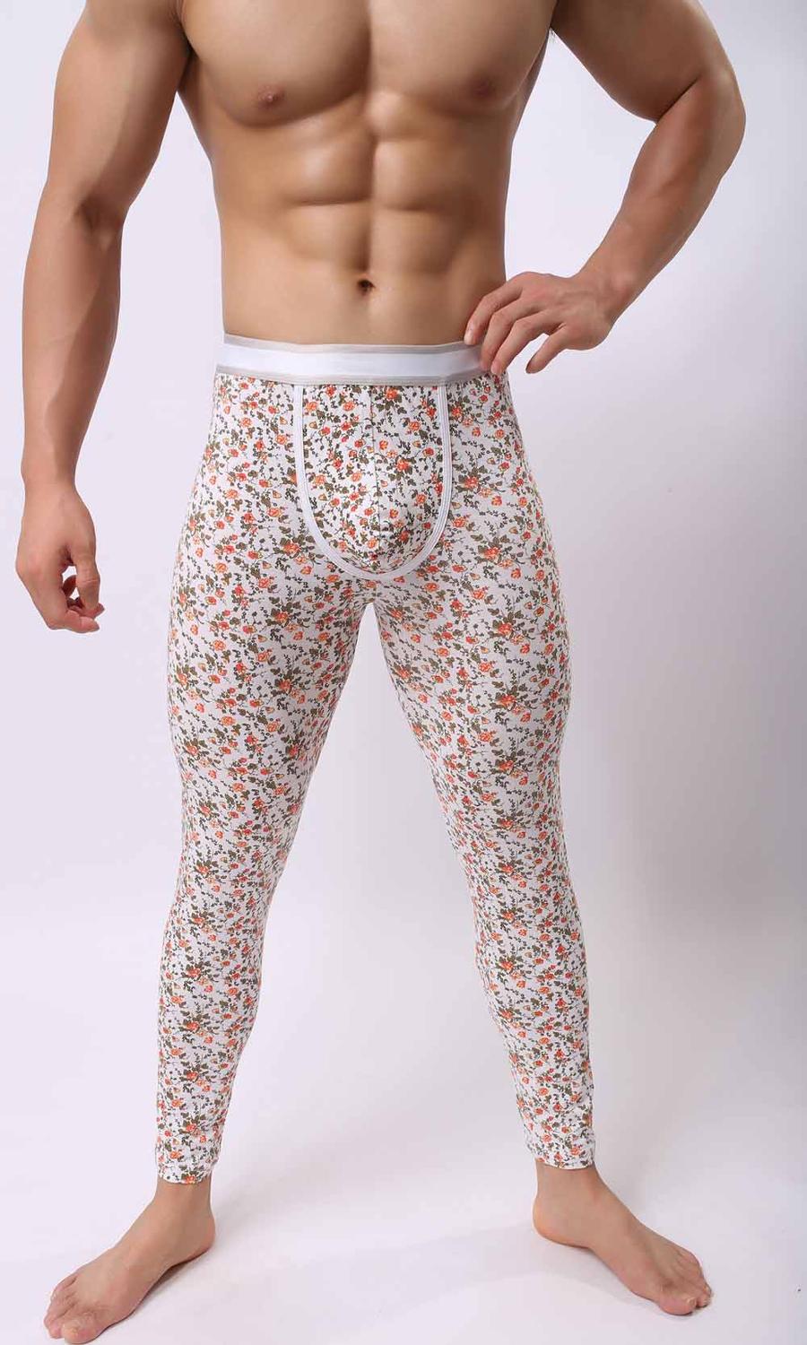 Soutong Winter Warm Men Long Johns Cotton Printed Thermal Underwear Men Thermo Underwear Long Johns Underpants qk06: qk06 orange / XXL