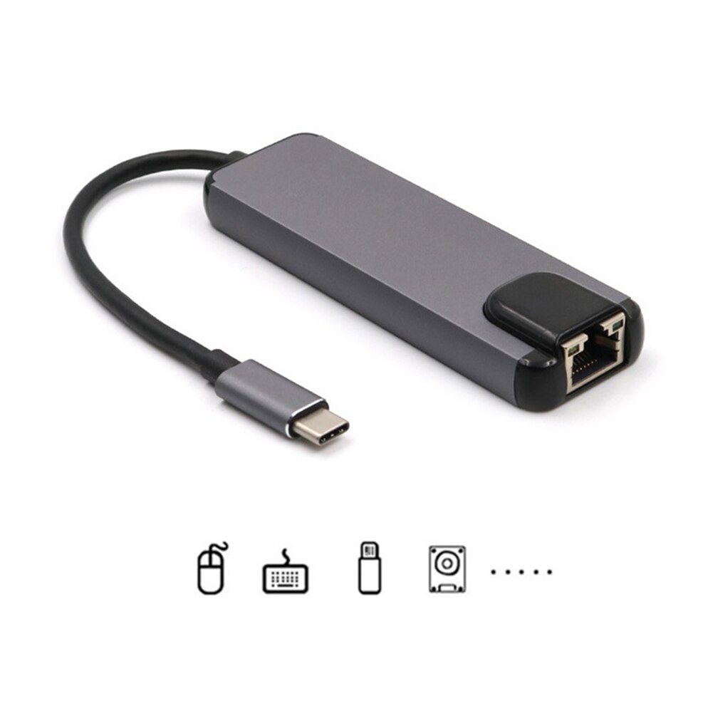Erweiterung Konverter Adapter Koppler Typ C Docking Bahnhof 5 in 1 Hub Konverter 4K HDMI-kompatibel 2 USB 3,0 LAN RJ45 Adapter