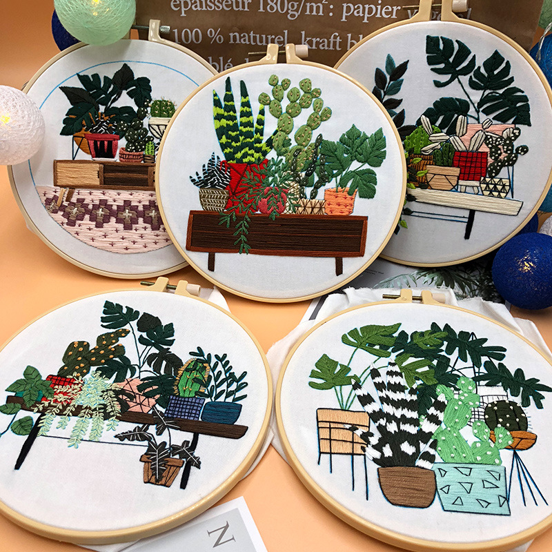 Plants Series 3D Embroidery Material Package DIY Embroidery Kit Cross Stitch Tool Primary Novice Bordados Hanging Painting Decor