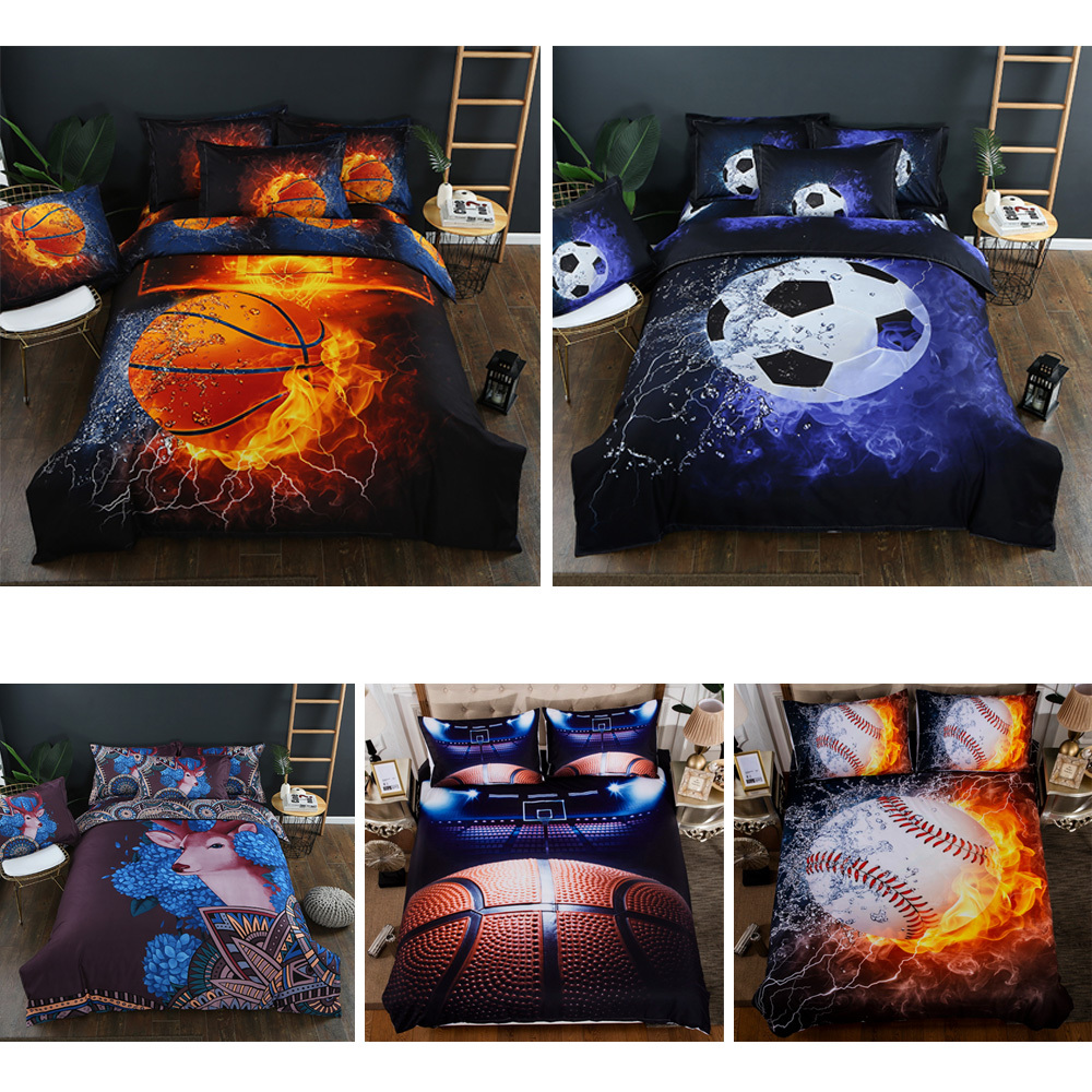 Sábana de fútbol juego de cama impreso Individual Doble hogar funda de almohada textil 3 unids/set fútbol baloncesto edredón juego de sábanas