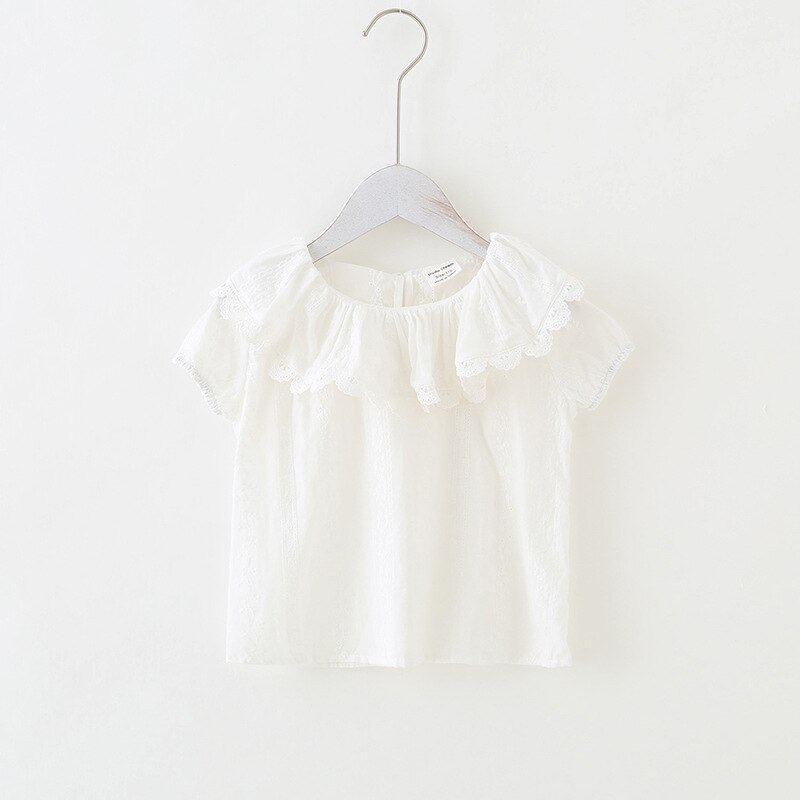 ropa de verano para niños Nueva camisa de cuello para niños blusa blanca de encaje para niñas de manga corta