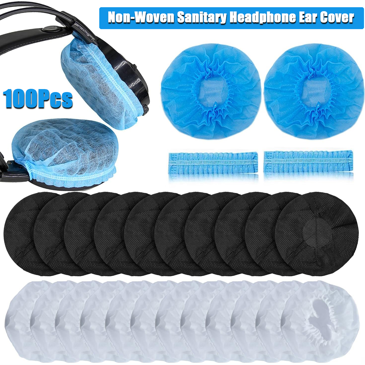 100 Uds. Cubierta sanitaria no tejida para auriculares, cubiertas desechables, funda sanitaria para auriculares, fundas de tela para auriculares, funda para almohadillas para los oídos