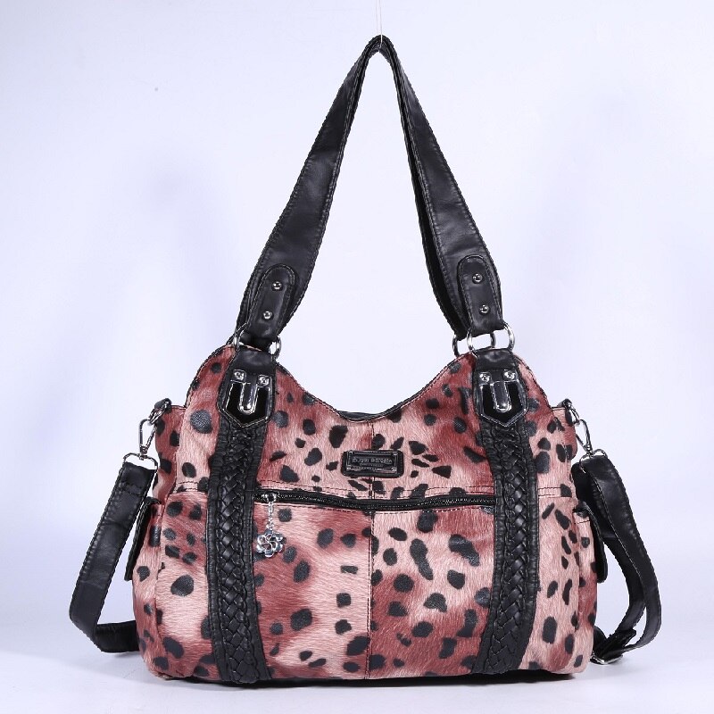 Borse da donna moda PU pelle capiente borsa a tracolla acquirente pacchetto multitasche borsa a tracolla borsa da donna con cerniera Hobos 0044: rosa leopardo