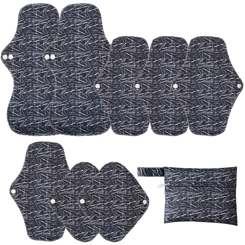 8pcs Bamboo Charcoal Reusable Menstrual Pads For Monthly Women Washable Gaskets Maternity Sanitary Towels Daily Pads 1pc Wet Bag: K-19