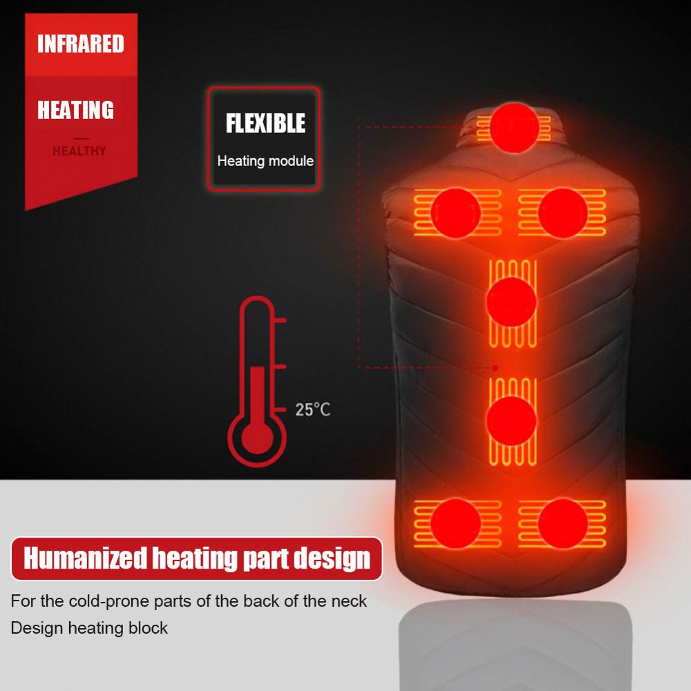 9 Heating Zones Heated Vest Jacket USB Men Winter Electrically Heated Sleeveless Jacket Travel Outdoor Waistcoat for Outdoor