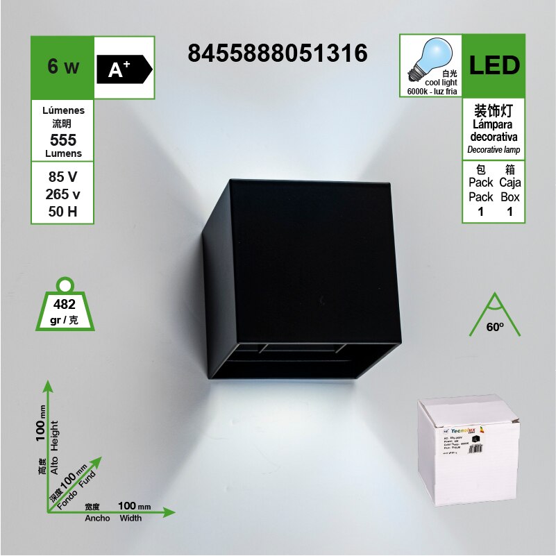 6W Moderne Stijl Zwart Vierkante Led Waterdichte Wandlamp, 6000K Wit Licht, kan Worden Geïnstalleerd Binnen En