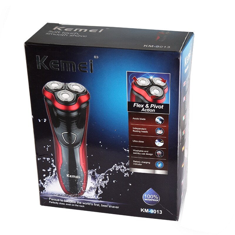 Kemei 3d elektrisch scheerapparaat, oplaadbaar elektrisch scheerapparaat, afwasbaar, drievoudig mes, scheerapparaat voor mannen, baardtrimmer 40d: Met doos