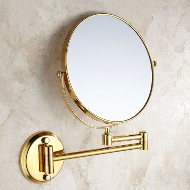 Bad spejle 8 "rund væg dobbelt makeup spejl 3 x forstørrelsesglas morrir kosmetik spejl badeværelse spejl messing gyldent spejl 1308k