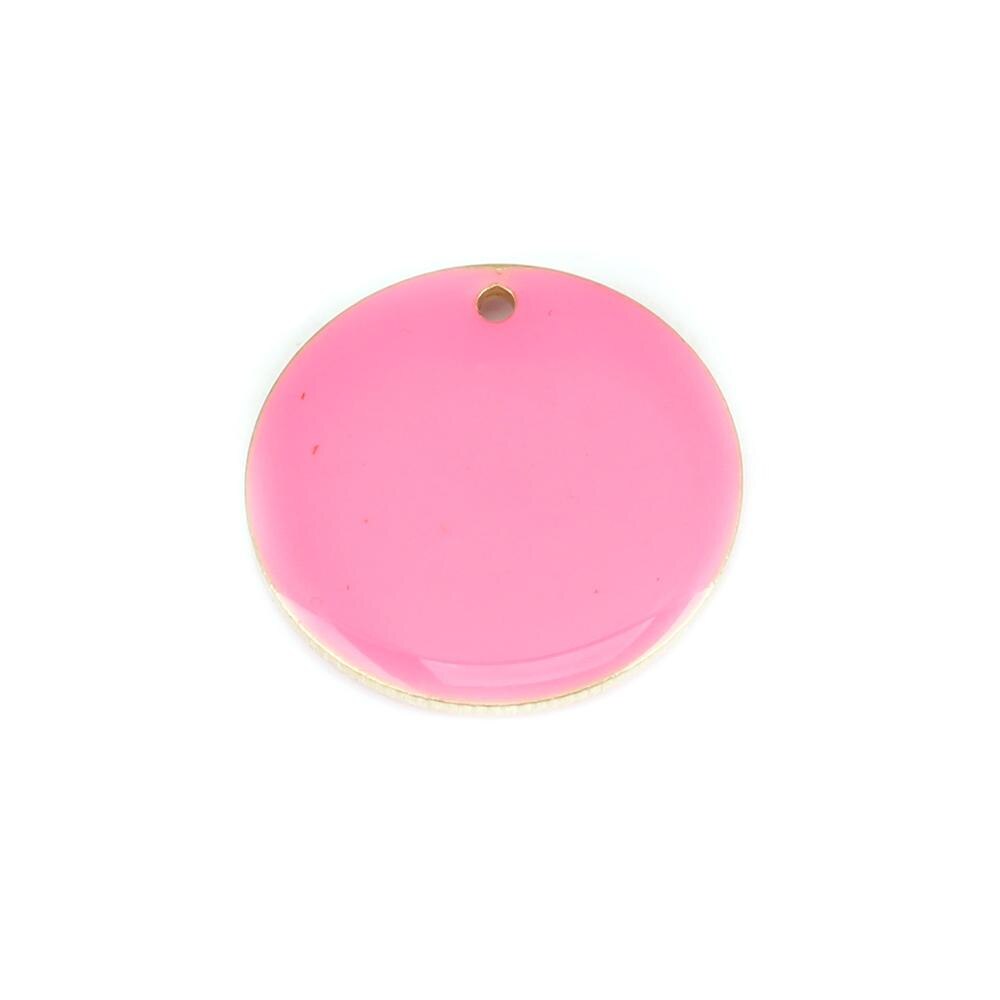 Doreen Box Copper Enamelled Sequins Charms Gold Color Metal Candy Color Round Pendants Jewelry 20mm Dia., 5 PCs: Pink