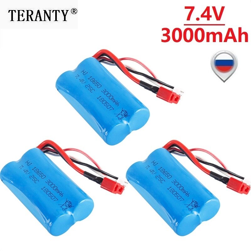 Bateria Lipo 7.4V 3000mAh 18650 2S com Conector T para Carro RC Q46 Wltoys 10428/12428/12423 - Acessório de Reposição de Alta Capacidade 7.4V