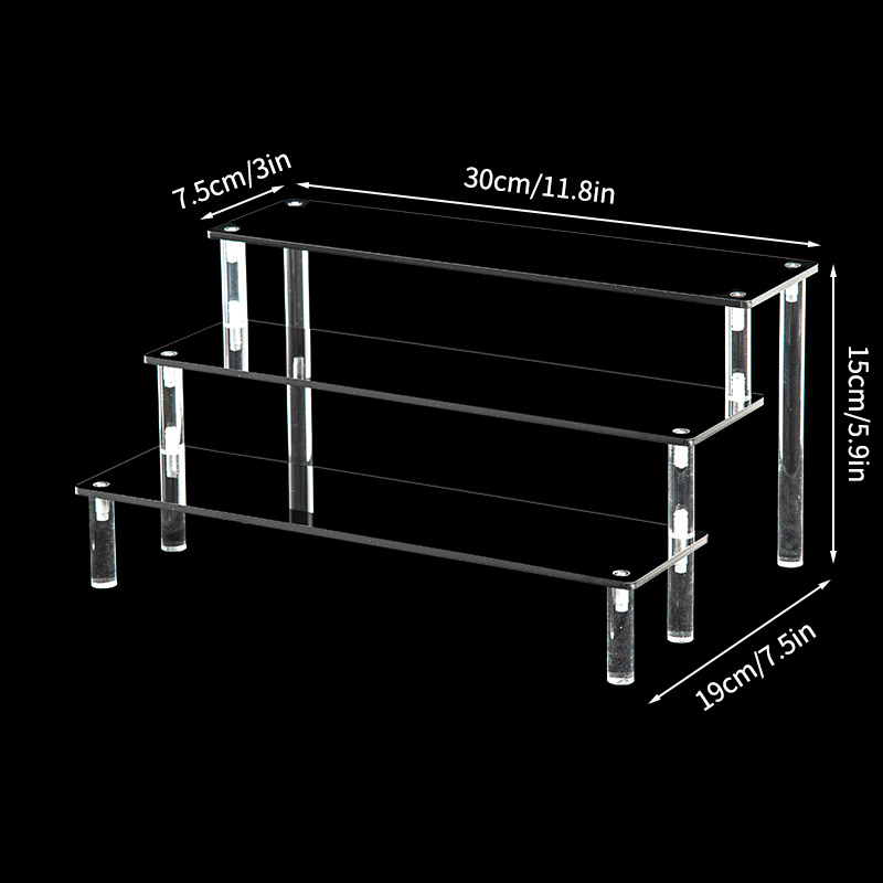 1-3 Tier Acrylic Display Stand Rack Transparent Display Riser Storage Racks Cupcake Dessert Perfume Doll Figures Organizer Shelf: Burgundy