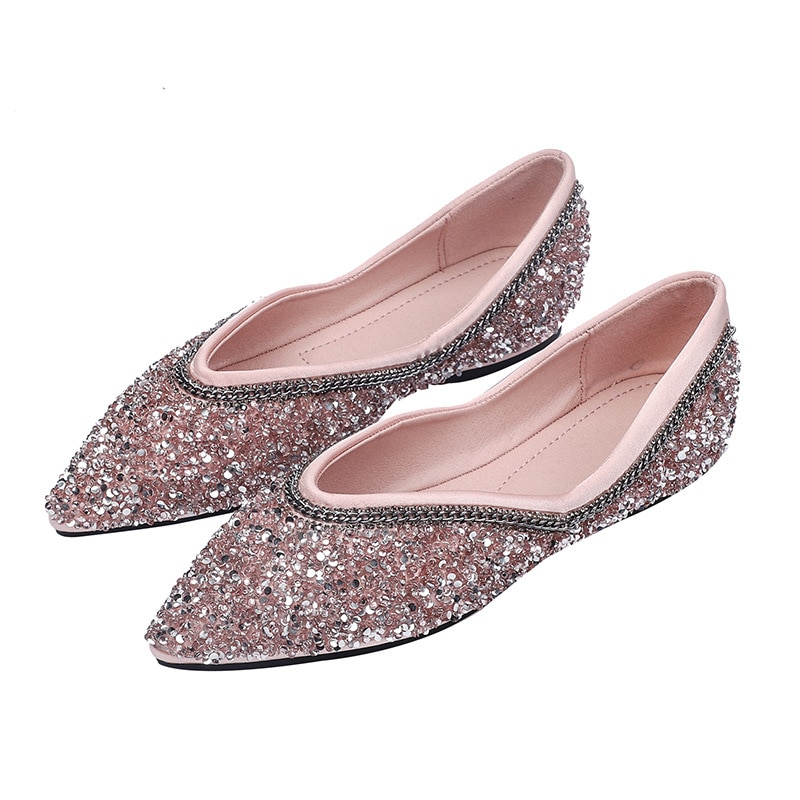 Rhinestone Bling Shoes Women Flats Pointed toe Ladies Casual Shoes Slip on Comfortable Woman Boat Shoes Big Size A1655
